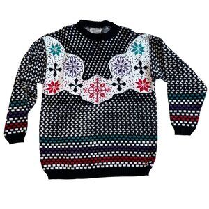 Vintage Custom Design Knit Sweater Women's Size Large Textured Snowflake Shimmer